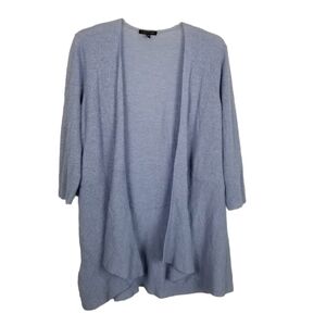 Eileen Fisher Wool Open Waterfall Cardigan Sweater Long Lightweight 3/4 Sleeve